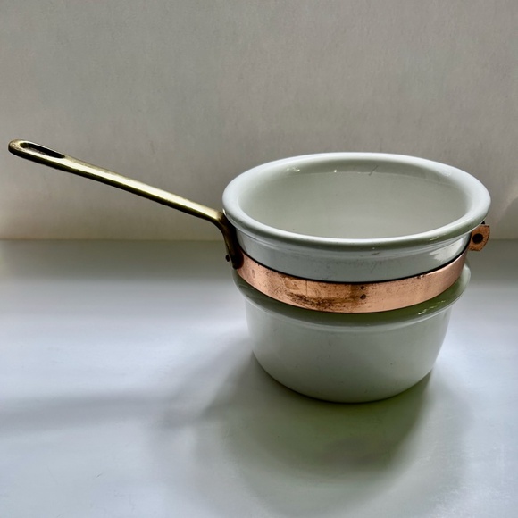 Vintage Double Brass Handled Copper & Ceramic Bain-Marie - Picture 9 of 16